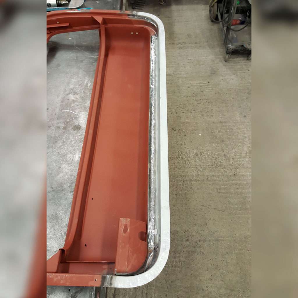 Mini Cooper 998 MkII doors do suffer from rust, but that’s no issue for us! We cut out all the rusty metal and then come more before fabricating new sections and welding into place.